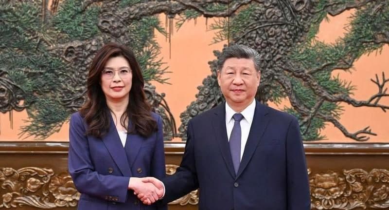 Xi Jinping, general secretary of the Communist Party of China (CPC) Central Committee, meets with a delegation of the Chinese Kuomintang (KMT) party led by its chairwoman Cheng Li-wun in Beijing, capital of China, April 10, 2026.